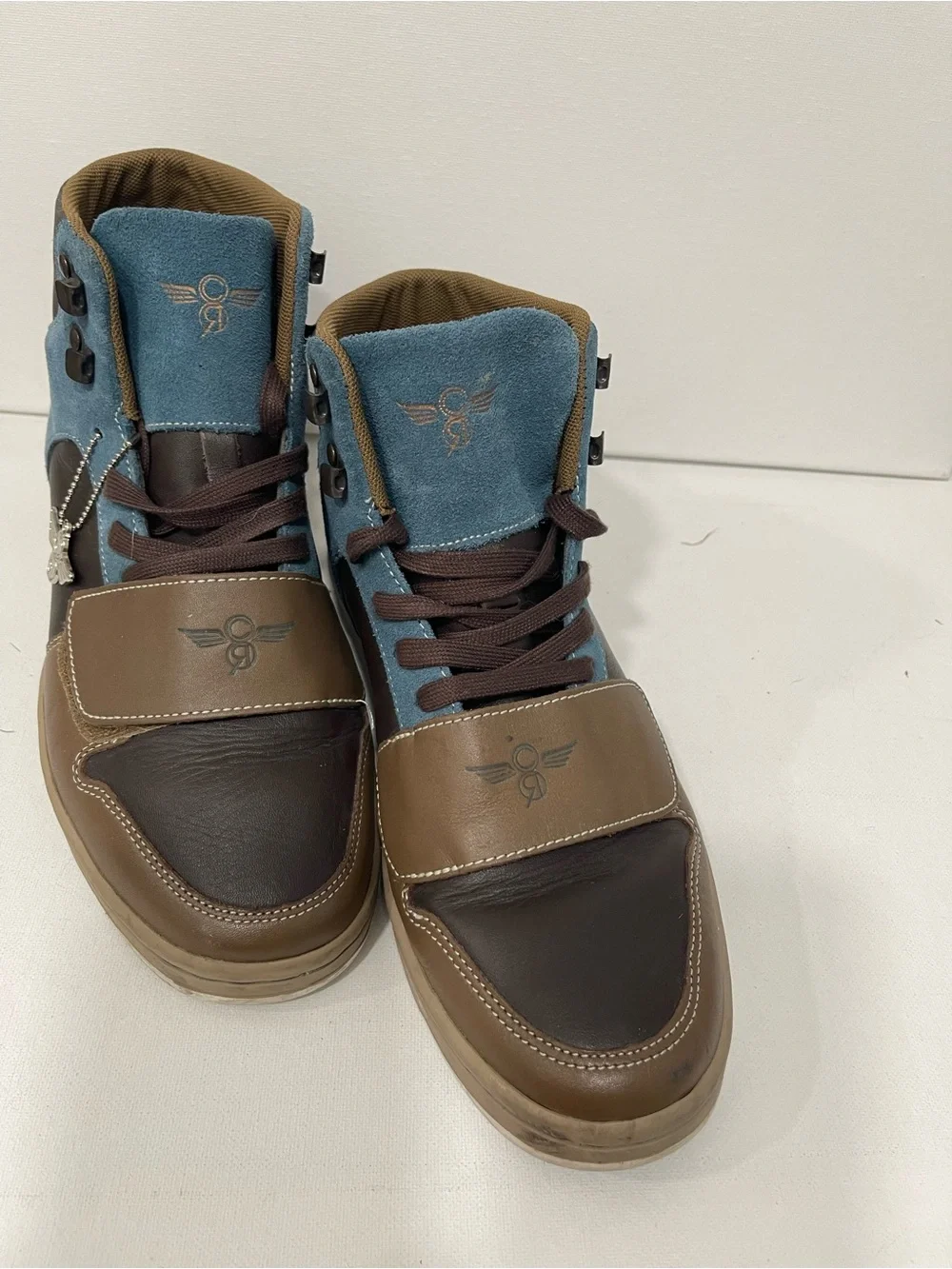 Men's Brown and Blue High-Top Lace-Up Boots